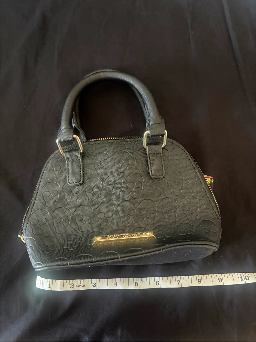 Betsey Johnson Black Skull Embossed Mini Dome Satchel Bow Purse